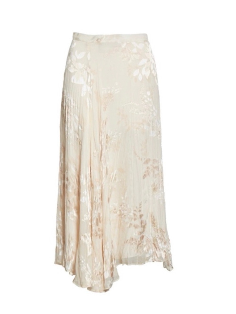 Vince Metallic Floral Burnout Chiffon Pleated Midi Skirt Champagne 4